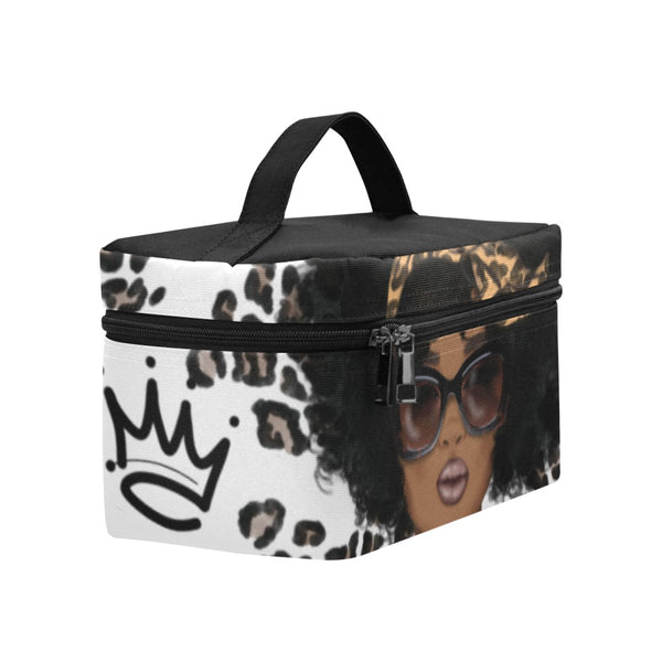 Animal Print Melanin Queen Cosmetics Case, Afrocentric Makeup Bag, Travel Train case