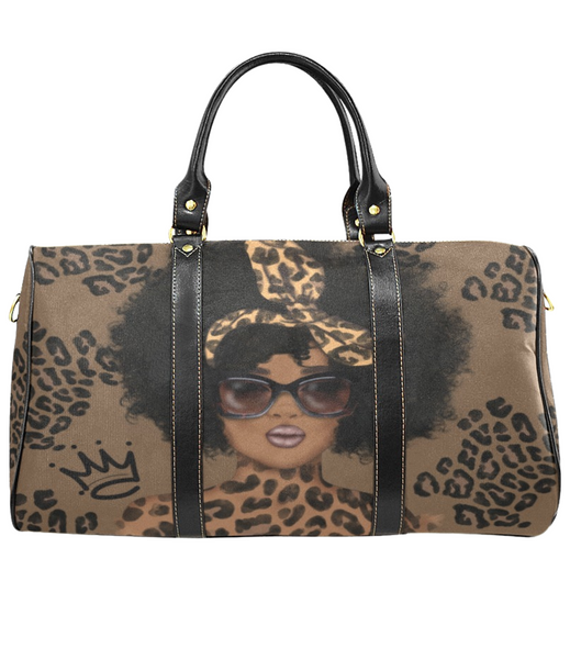 Animal Print Afrocentric Travel Bag, Personalized Travel Bag, Melanin Queen Overnight/Weekender Duffel Bag, Carry on