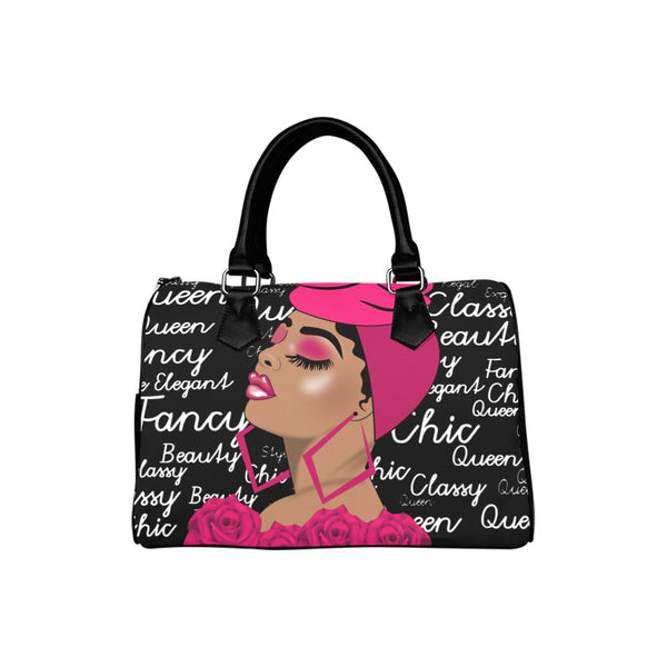 Royalty is She Afrocentric Melanin Queen Boston Handbag- Black